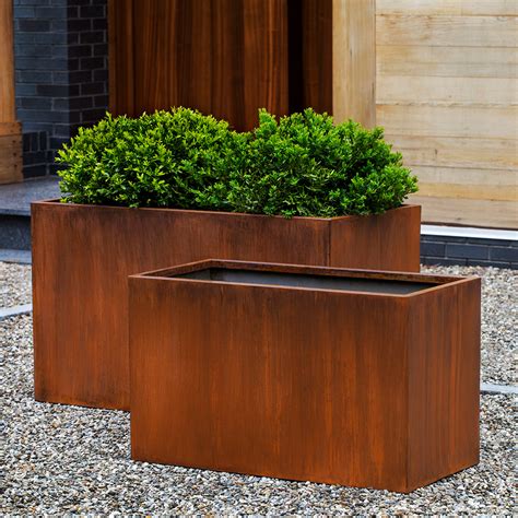 rusted metal planter boxes|long metal planter outdoor boxes.